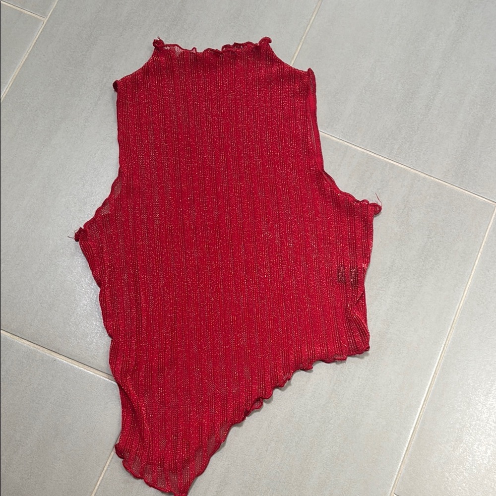Shein Red Sleeveless Y2K Tank Sheer
